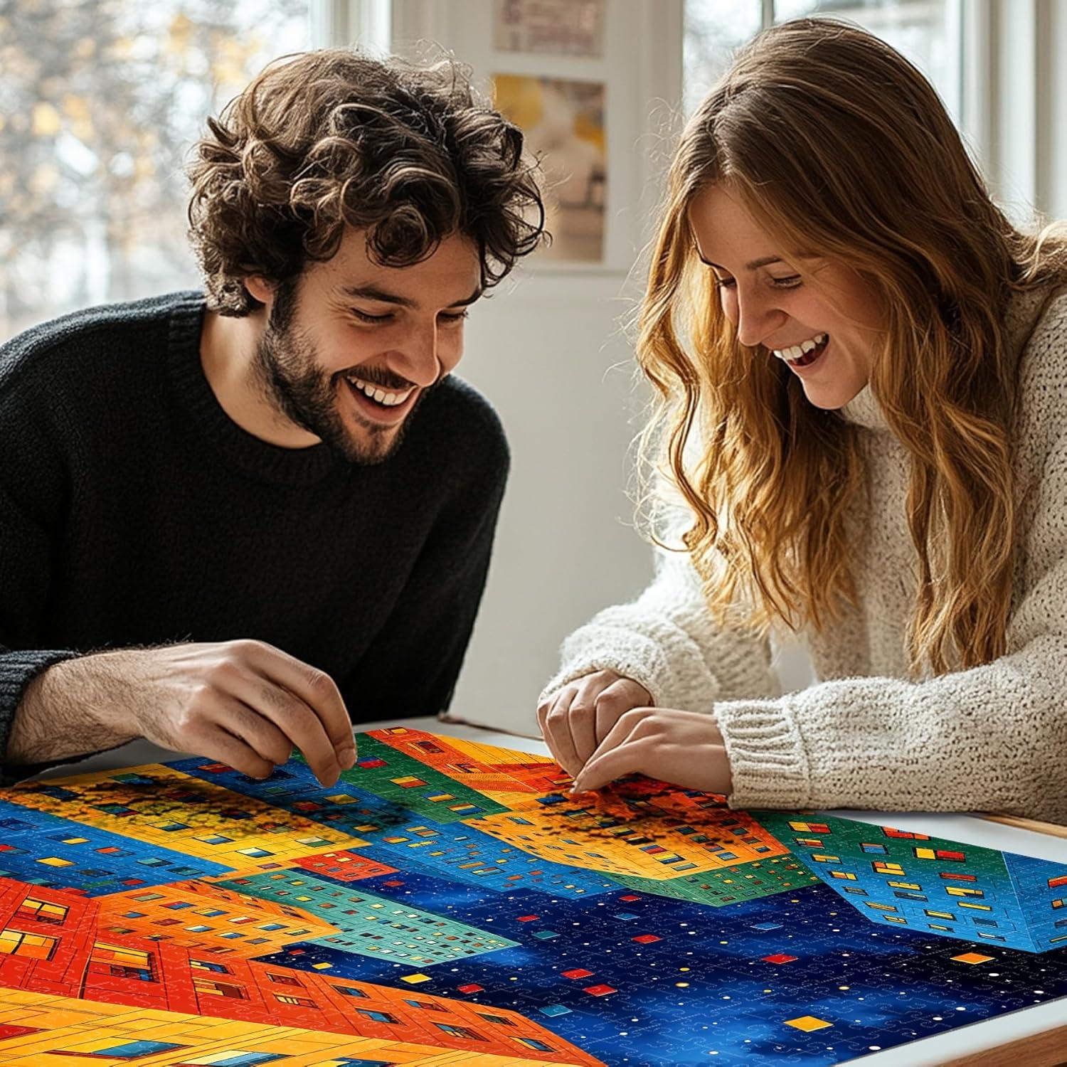 imageALL4JIG Butterfly Fun Jigsaw Puzzles for Adults and Kids 500 Pieces 197quot x 197quot Christmas Secret Santa Gift White Elephant Gifts Number Partitioned for Easy SolvingGeometric City