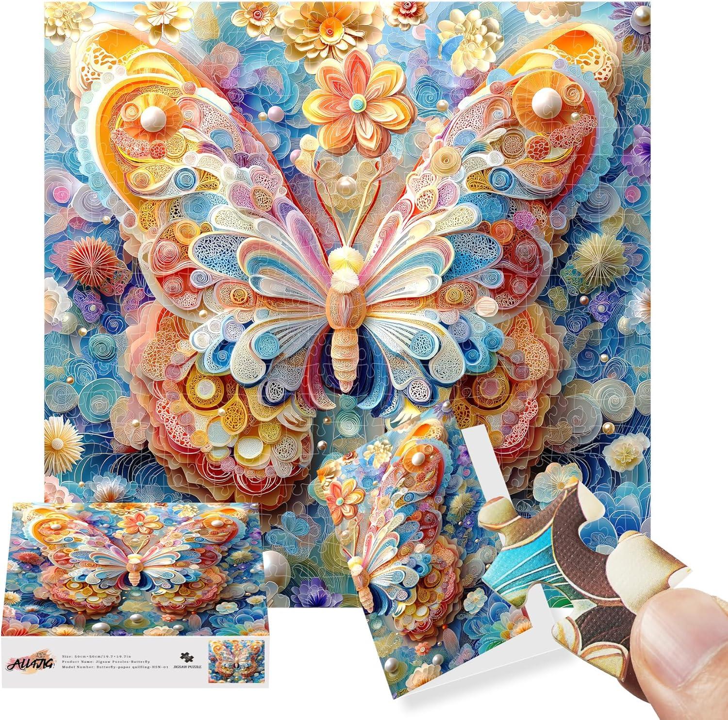 imageALL4JIG Butterfly Fun Jigsaw Puzzles for Adults and Kids 500 Pieces 197quot x 197quot Christmas Secret Santa Gift White Elephant Gifts Number Partitioned for Easy SolvingSmall Butterfly