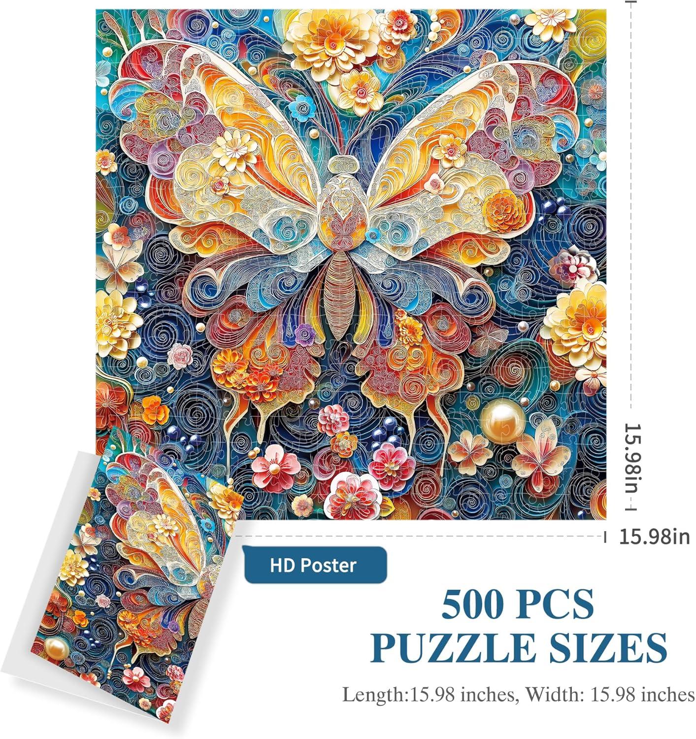 imageALL4JIG Butterfly Fun Jigsaw Puzzles for Adults and Kids 500 Pieces 197quot x 197quot Christmas Secret Santa Gift White Elephant Gifts Number Partitioned for Easy SolvingButterfly