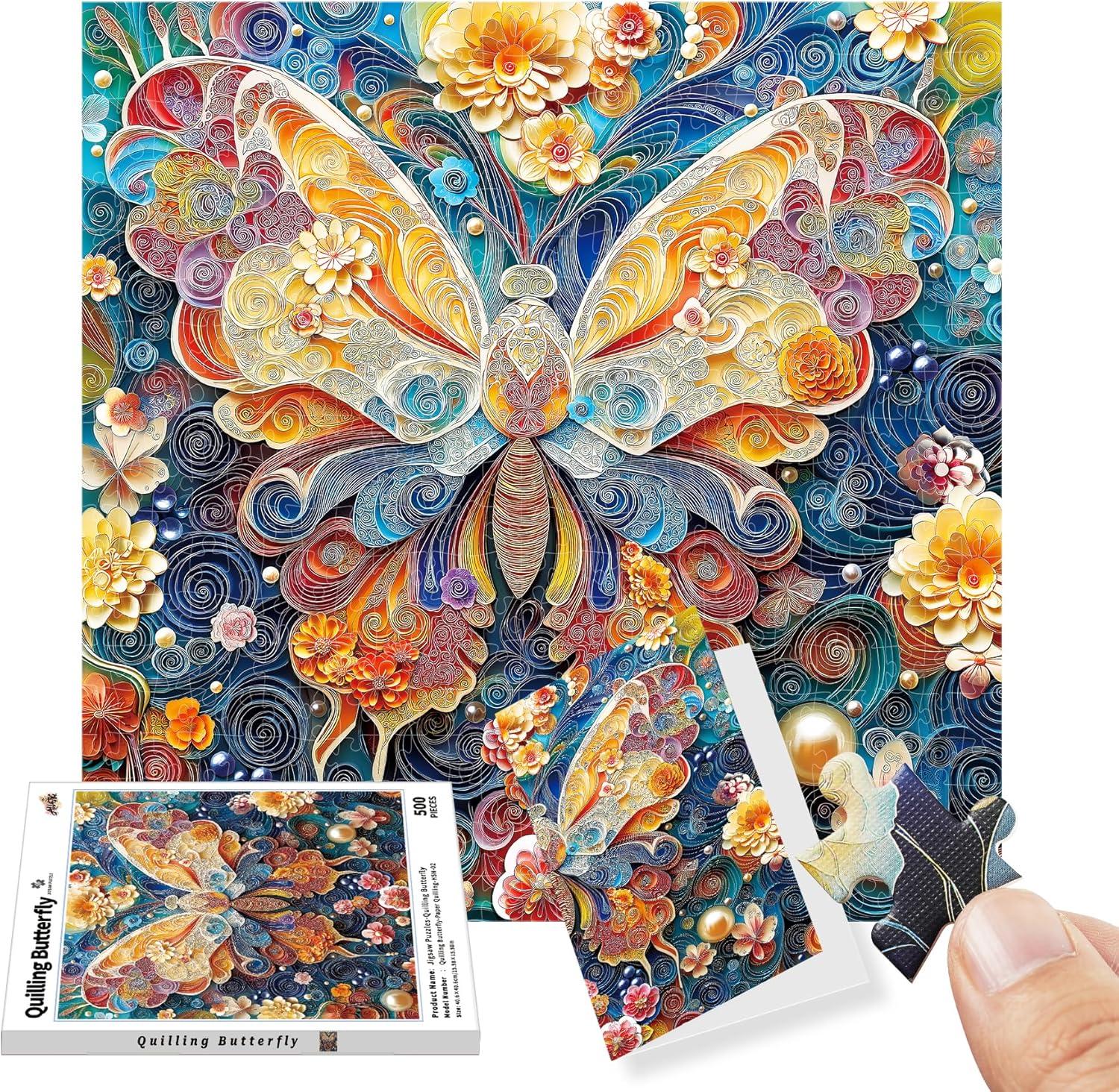 imageALL4JIG Butterfly Fun Jigsaw Puzzles for Adults and Kids 500 Pieces 197quot x 197quot Christmas Secret Santa Gift White Elephant Gifts Number Partitioned for Easy SolvingButterfly