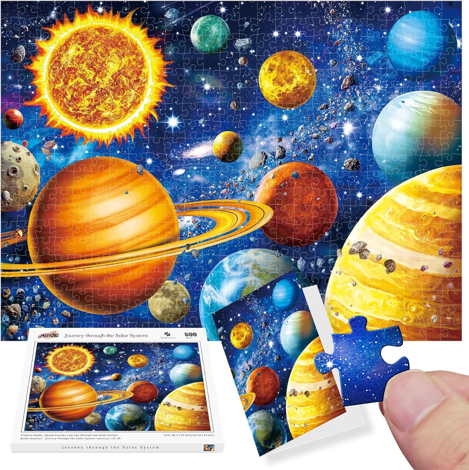 imageALL4JIG Butterfly Fun Jigsaw Puzzles for Adults and Kids 500 Pieces 197quot x 197quot Christmas Secret Santa Gift White Elephant Gifts Number Partitioned for Easy SolvingSolar System