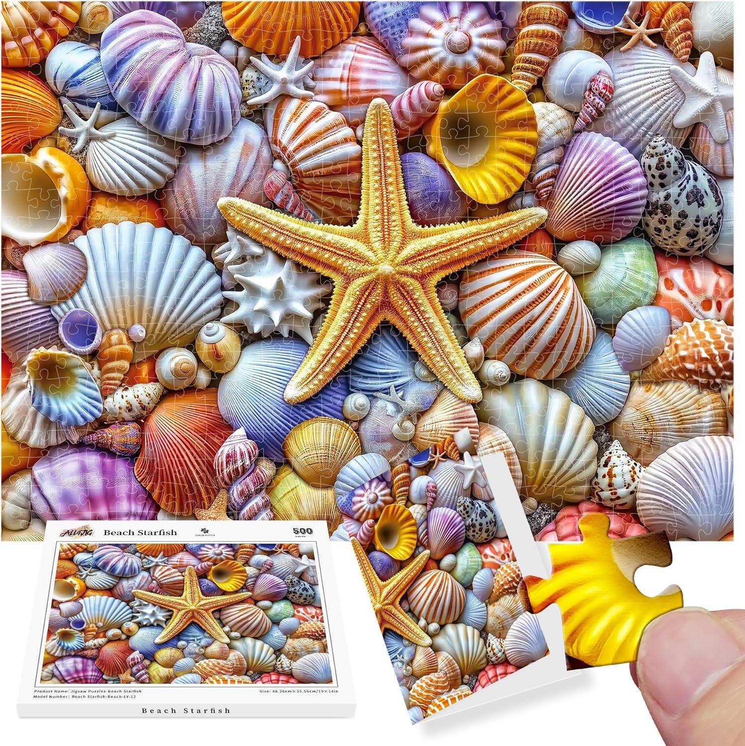 imageALL4JIG Butterfly Fun Jigsaw Puzzles for Adults and Kids 500 Pieces 197quot x 197quot Christmas Secret Santa Gift White Elephant Gifts Number Partitioned for Easy SolvingStarfish