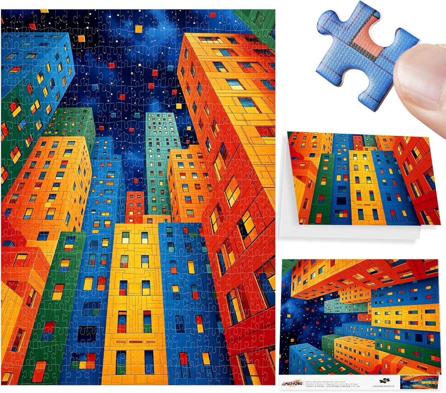 imageALL4JIG Butterfly Fun Jigsaw Puzzles for Adults and Kids 500 Pieces 197quot x 197quot Christmas Secret Santa Gift White Elephant Gifts Number Partitioned for Easy SolvingGeometric City