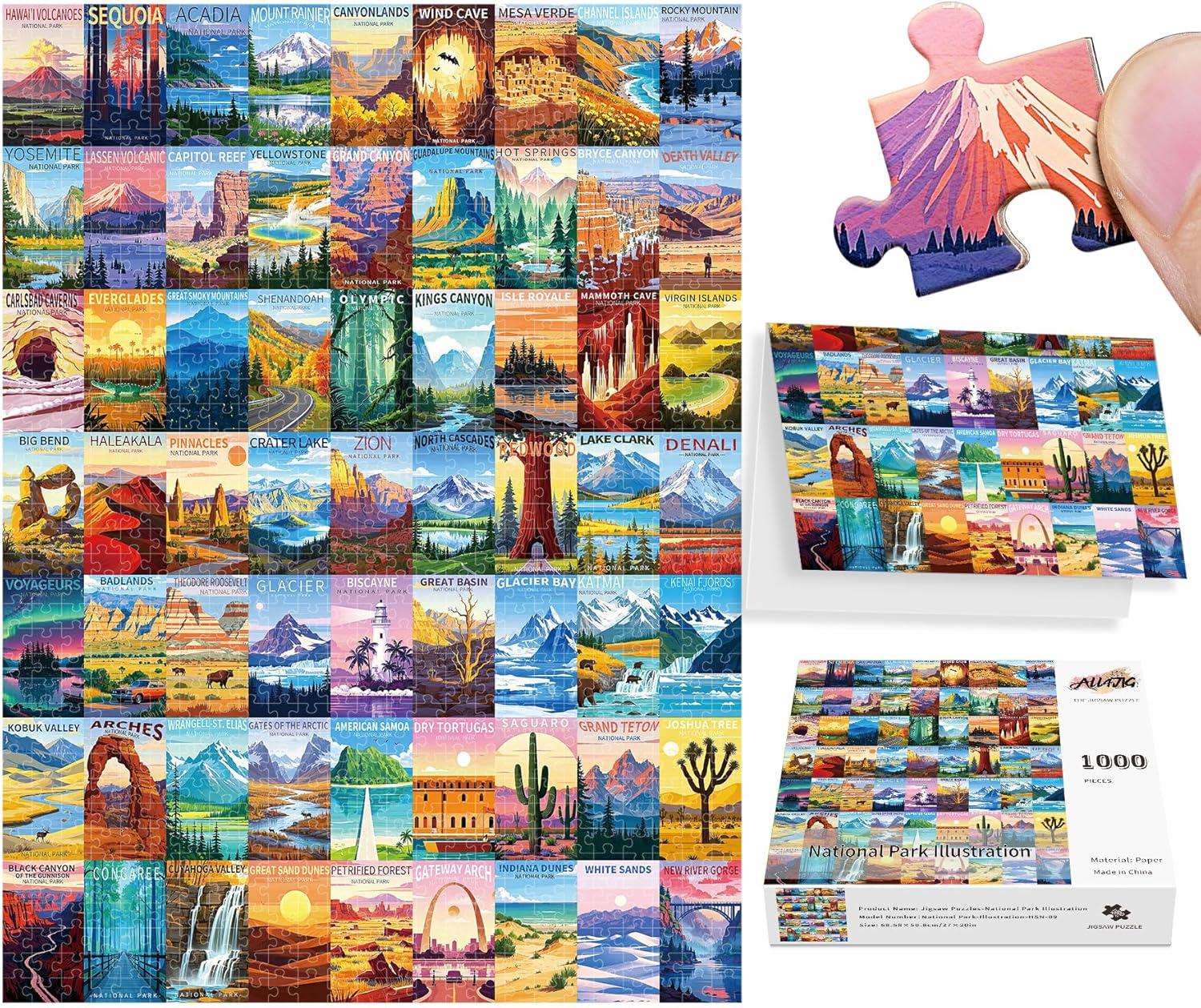 imageALL4JIG Dog Corgi Fun Jigsaw Puzzles for Adults and Kids 1000 Pieces Christmas Secret Santa Gift White Elephant Gifts for Dog Lovers Number Partitioned for Easy SolvingNational Park  B