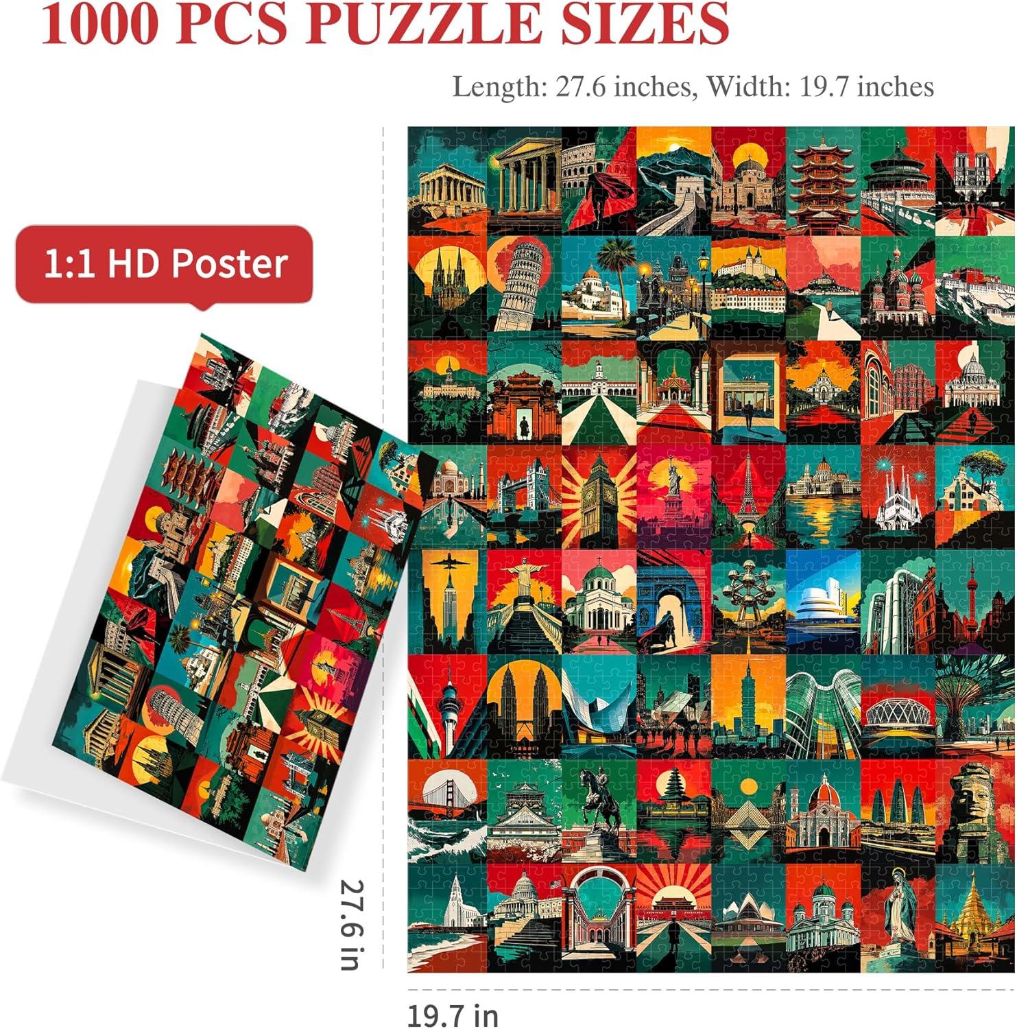 imageALL4JIG Dog Corgi Fun Jigsaw Puzzles for Adults and Kids 1000 Pieces Christmas Secret Santa Gift White Elephant Gifts for Dog Lovers Number Partitioned for Easy SolvingRed Iconic Landmarks