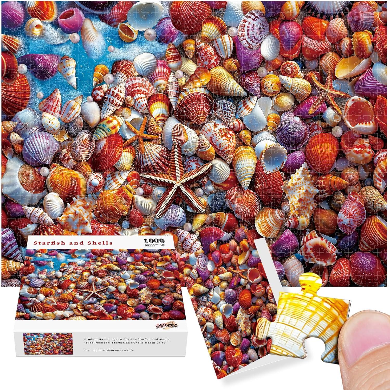 imageALL4JIG Dog Corgi Fun Jigsaw Puzzles for Adults and Kids 1000 Pieces Christmas Secret Santa Gift White Elephant Gifts for Dog Lovers Number Partitioned for Easy SolvingBeach Shell