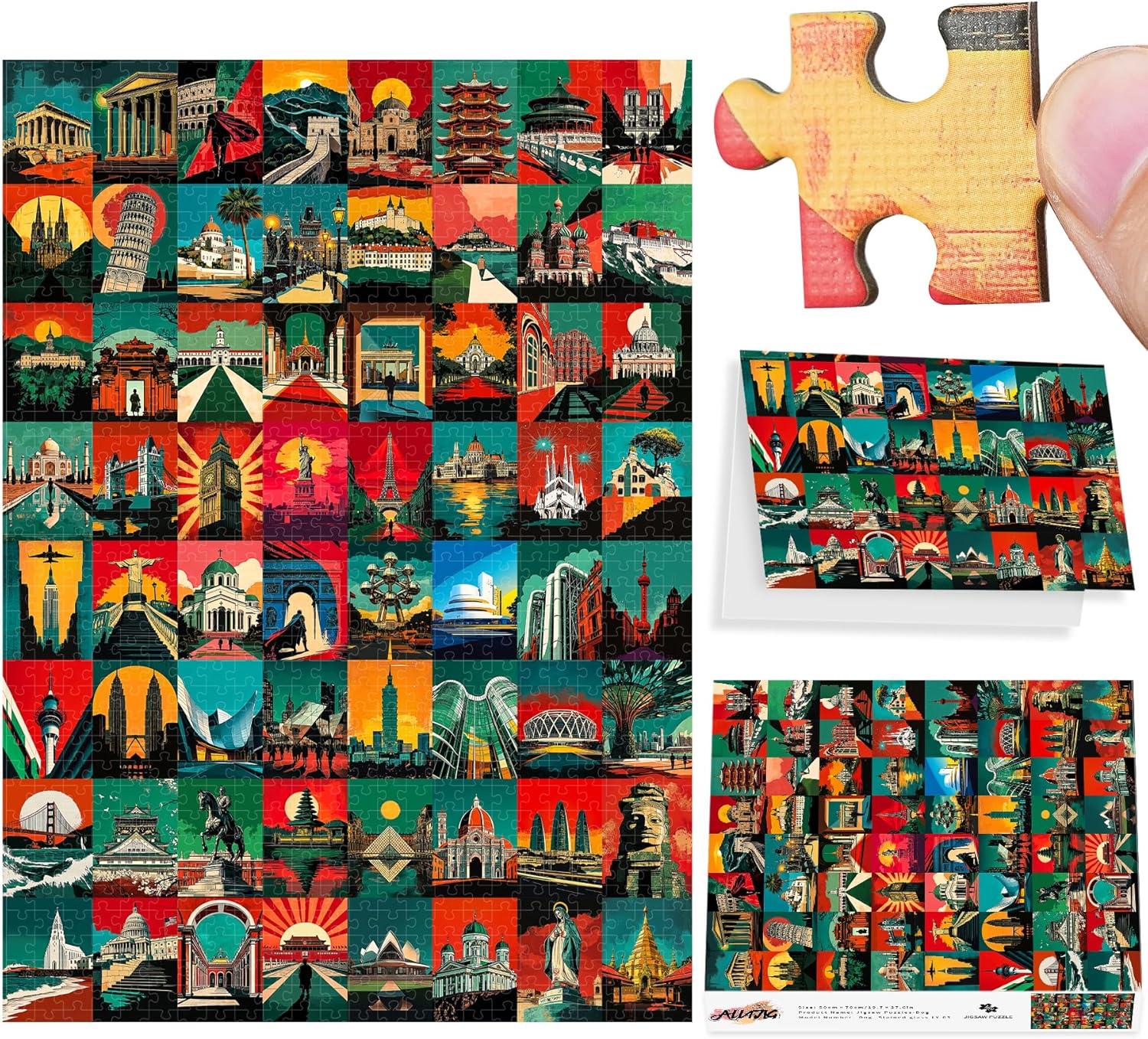 imageALL4JIG Dog Corgi Fun Jigsaw Puzzles for Adults and Kids 1000 Pieces Christmas Secret Santa Gift White Elephant Gifts for Dog Lovers Number Partitioned for Easy SolvingRed Iconic Landmarks