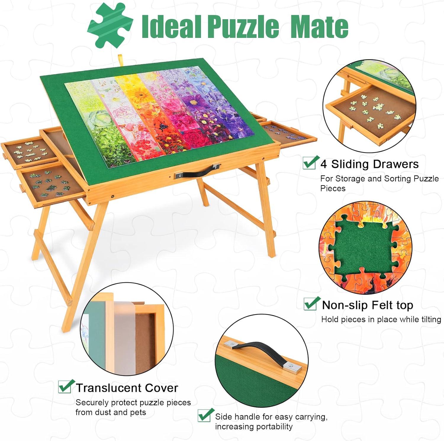 imageALL4JIG Jigsaw Puzzle Table with Legs for 1500 PiecesAdjustable Jigsaw Puzzle Board with 4 Drawers ampamp Cover25quotx34quotPortable Wooden Puzzle Table with Tilting for Adult