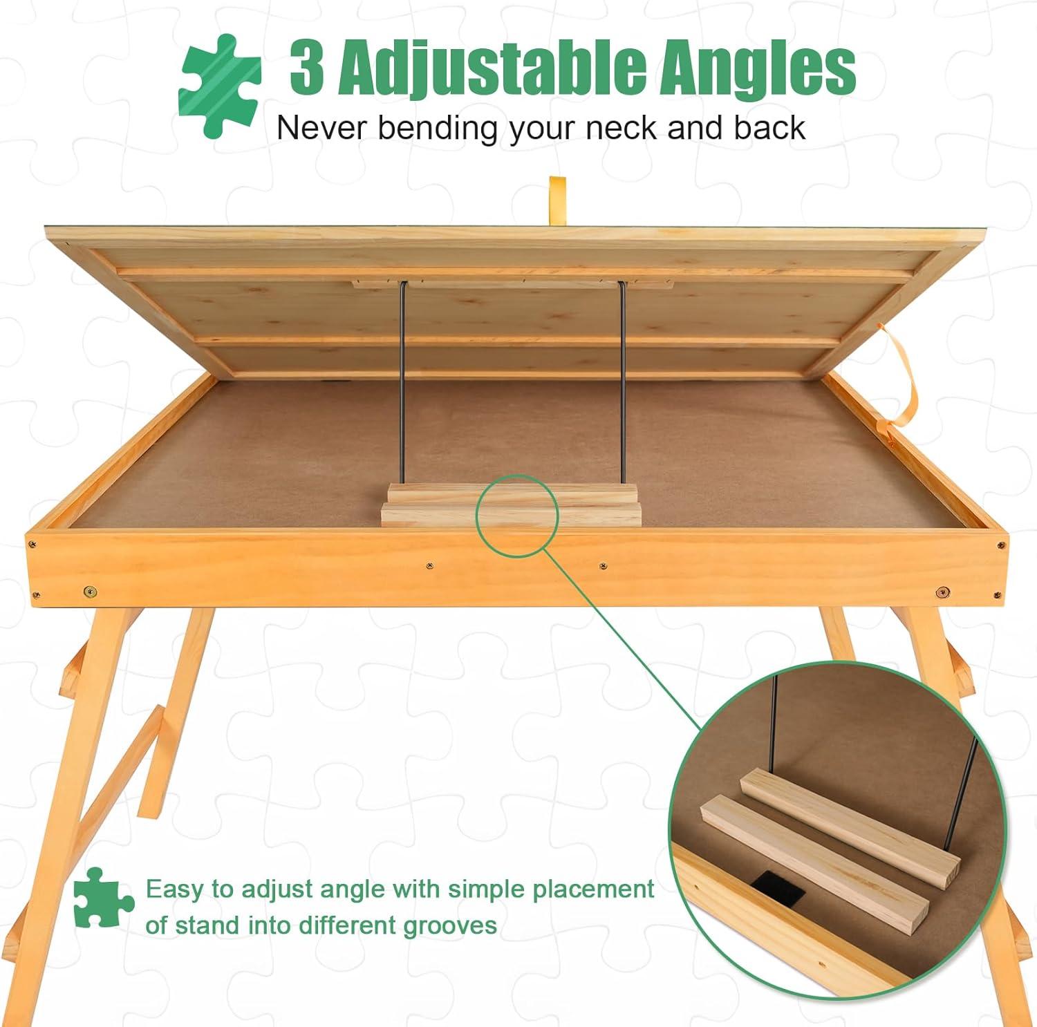 imageALL4JIG Jigsaw Puzzle Table with Legs for 1500 PiecesAdjustable Jigsaw Puzzle Board with 4 Drawers ampamp Cover25quotx34quotPortable Wooden Puzzle Table with Tilting for Adult