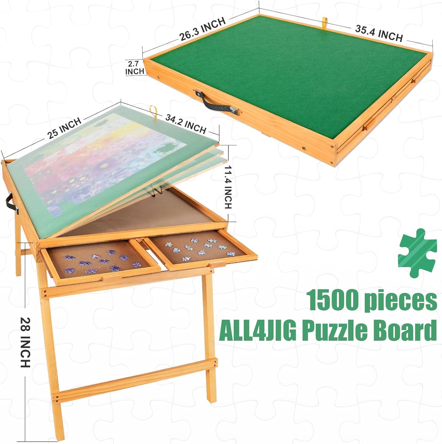 imageALL4JIG Jigsaw Puzzle Table with Legs for 1500 PiecesAdjustable Jigsaw Puzzle Board with 4 Drawers ampamp Cover25quotx34quotPortable Wooden Puzzle Table with Tilting for Adult