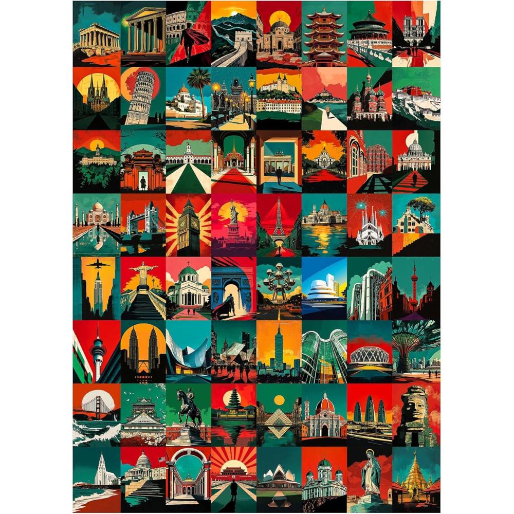 imageALL4JIG Dog Corgi Fun Jigsaw Puzzles for Adults and Kids 1000 Pieces Christmas Secret Santa Gift White Elephant Gifts for Dog Lovers Number Partitioned for Easy SolvingRed Iconic Landmarks
