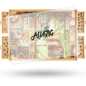 imageALL4JIG 1000 Piece Rotating Puzzle Board with Drawers 22quotx30quotPortable Wooden Jigsaw Puzzle Table for Adults PortableLazy Susan Spinning Puzzle Boards Birthday Gift for momNatural Wood