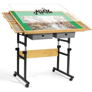 imageALL4JIG 1500 Piece Adjustable Jigsaw Puzzle Board for Adults 354quotx264quot MultiFunctional Puzzle Board with 42 Drawers ampamp Protective Cover 45Degree AnyAngle Tilt for Work Exercise ampamp LeisureGreen