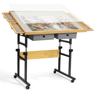 imageALL4JIG 1500 Piece Adjustable Jigsaw Puzzle Board for Adults 354quotx264quot MultiFunctional Puzzle Board with 42 Drawers ampamp Protective Cover 45Degree AnyAngle Tilt for Work Exercise ampamp LeisureGrey