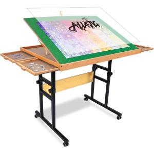 imageALL4JIG 1500 Piece Jigsaw Puzzle Table with Legs25quotx34quotAdjustable Puzzle Tables for Adults 3TiltingAngle Portable Wooden Jigsaw Puzzle Board Portable with 4 Drawers ampamp Cover Birthday Gift for mom
