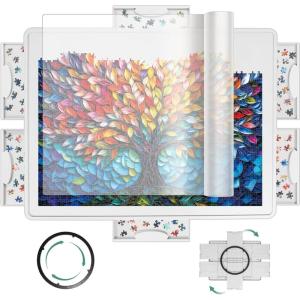 imageALL4JIG 1500 Pieces Lightweight Rotating Plastic Puzzle Board with 6 Sliding Drawers and Protective Cover 360 Lazy Susan Design 3425quotx2638quot Portable Spinning Puzzle Table for Adults Ideal Gift