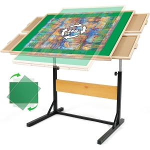 imageALL4JIG 2000 Piece Jigsaw Puzzle Table with LegsWooden Jigsaw Puzzle Table with 4 Drawers ampamp Cover360Rotating for Easy AccessAdjustable Angle ampamp Height AdjustmentWithout Wheels