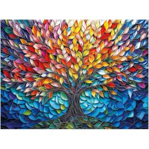 imageALL4JIG Dog Corgi Fun Jigsaw Puzzles for Adults and Kids 1000 Pieces Christmas Secret Santa Gift White Elephant Gifts for Dog Lovers Number Partitioned for Easy SolvingColorful Tree