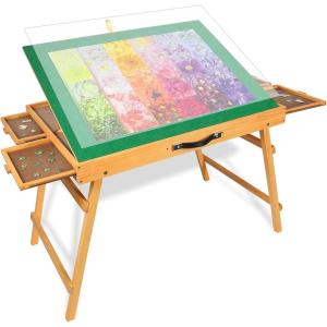 imageALL4JIG Jigsaw Puzzle Table with Legs for 1500 PiecesAdjustable Jigsaw Puzzle Board with 4 Drawers ampamp Cover25quotx34quotPortable Wooden Puzzle Table with Tilting for Adult