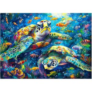 imageALL4JIG Sea Turtle Fun Jigsaw Puzzles for Adults and Kids 500 Pieces 2087 x 1496 Christmas Secret Santa Gift White Elephant Gifts Number Partitioned for Easy Solving