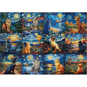 imageALL4JIG Stars and Cats Fun Jigsaw Puzzles for Adults and Kids 1000 Pieces Christmas Secret Santa Gift White Elephant Gifts Number Partitioned for Easy Solving